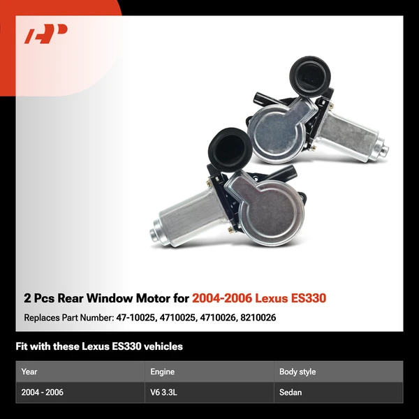 2 Pcs Rear Window Motor for 2004-2006 Lexus ES330