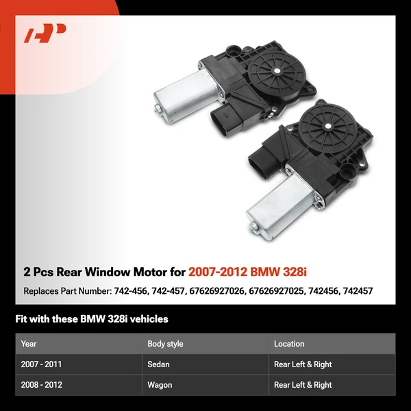 2 Pcs Rear Window Motor for 2007-2012 BMW 328i