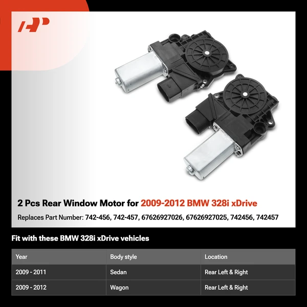 2 Pcs Rear Window Motor for 2009-2012 BMW 328i xDrive