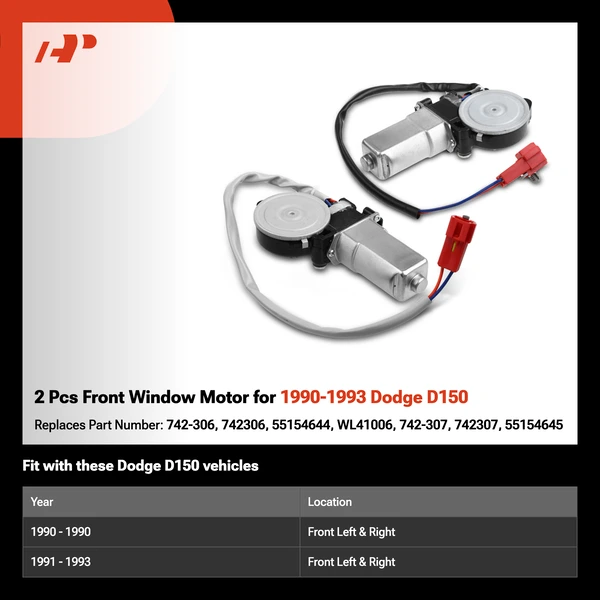 2 Pcs Front Window Motor for 1990-1993 Dodge D150