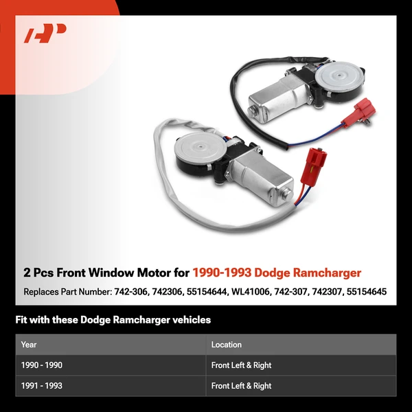 2 Pcs Front Window Motor for 1990-1993 Dodge Ramcharger