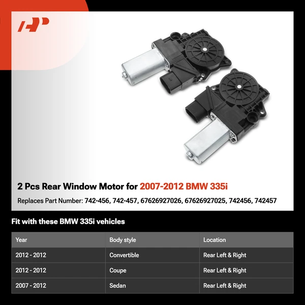 2 Pcs Rear Window Motor for 2007-2012 BMW 335i