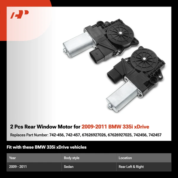 2 Pcs Rear Window Motor for 2009-2011 BMW 335i xDrive