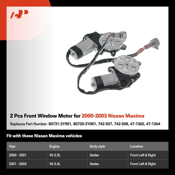 2 Pcs Front Window Motor for 2000-2003 Nissan Maxima