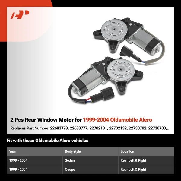 2 Pcs Rear Window Motor for 1999-2004 Oldsmobile Alero
