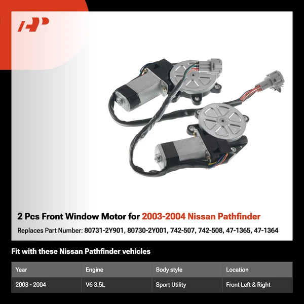 2 Pcs Front Window Motor for 2003-2004 Nissan Pathfinder