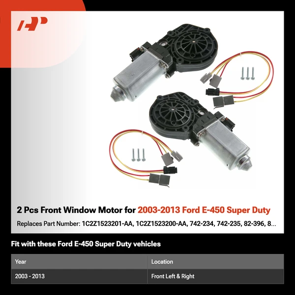 2 Pcs Front Window Motor for 2003-2013 Ford E-450 Super Duty