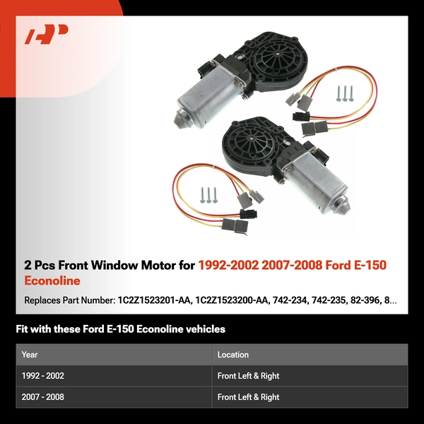 2 Pcs Front Window Motor for 1992-2002 2007-2008 Ford E-150 Econoline