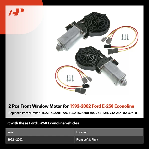 2 Pcs Front Window Motor for 1992-2002 Ford E-250 Econoline