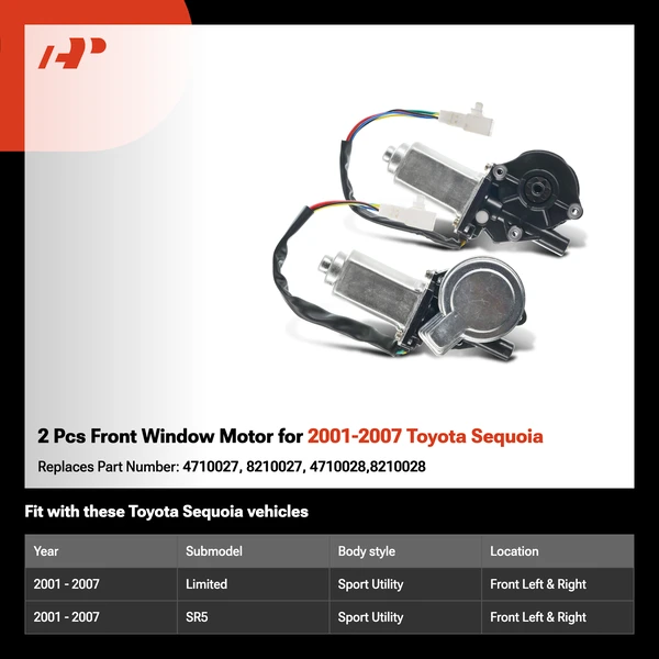 2 Pcs Front Window Motor for 2001-2007 Toyota Sequoia