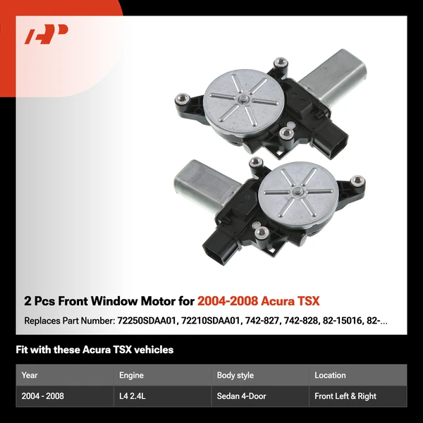 2 Pcs Front Window Motor for 2004-2008 Acura TSX
