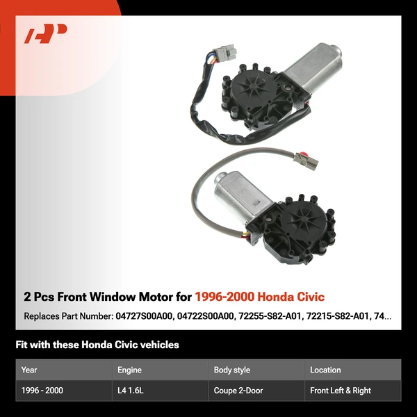 2 Pcs Front Window Motor for 1996-2000 Honda Civic