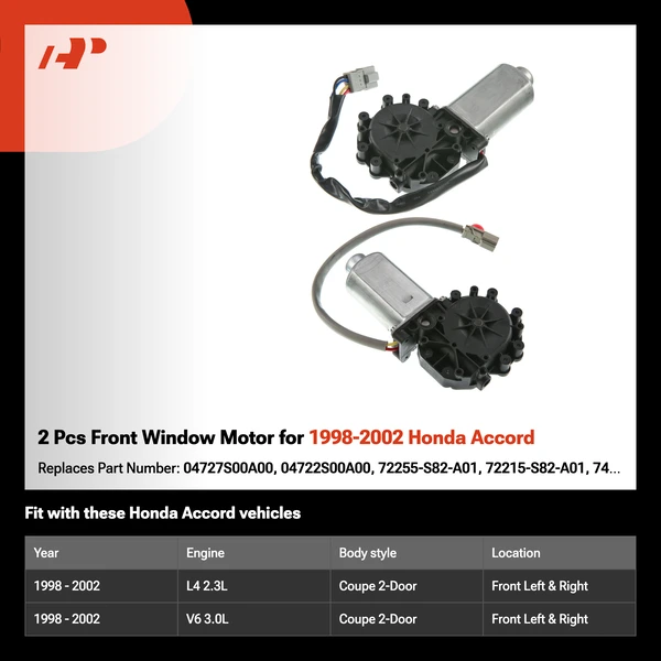 2 Pcs Front Window Motor for 1998-2002 Honda Accord
