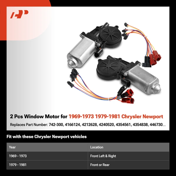 2 Pcs Window Motor for 1969-1973 1979-1981 Chrysler Newport