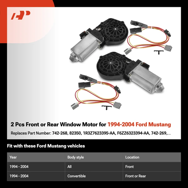 2 Pcs Front or Rear Window Motor for 1994-2004 Ford Mustang