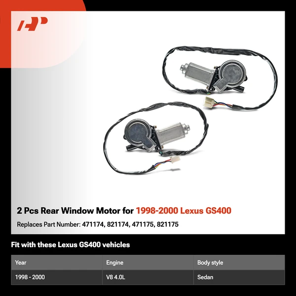 2 Pcs Rear Window Motor for 1998-2000 Lexus GS400