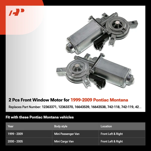 2 Pcs Front Window Motor for 1999-2009 Pontiac Montana