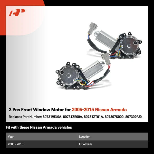 2 Pcs Front Window Motor for 2005-2015 Nissan Armada