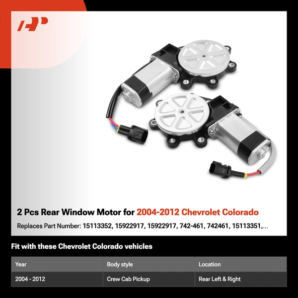2 Pcs Rear Window Motor for 2004-2012 Chevrolet Colorado