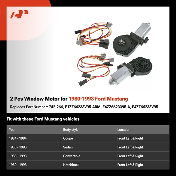 2 Pcs Window Motor for 1980-1993 Ford Mustang