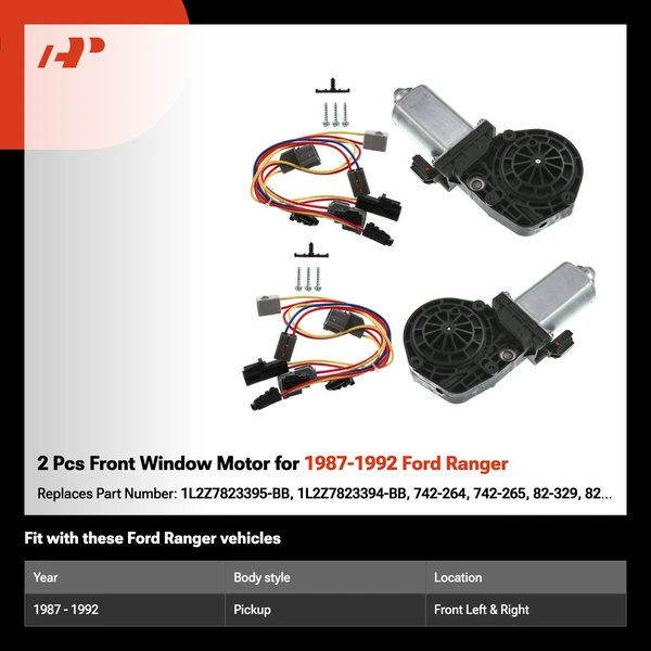 2 Pcs Front Window Motor for 1987-1992 Ford Ranger