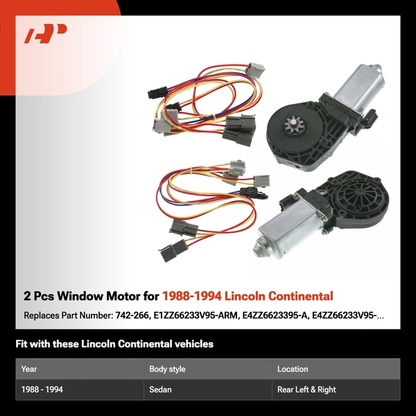 2 Pcs Window Motor for 1988-1994 Lincoln Continental