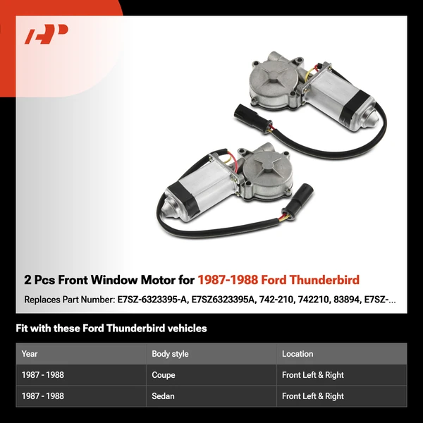 2 Pcs Front Window Motor for 1987-1988 Ford Thunderbird