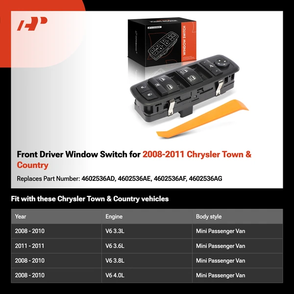 Front Driver Window Switch for 2008-2011 Chrysler Town & Country