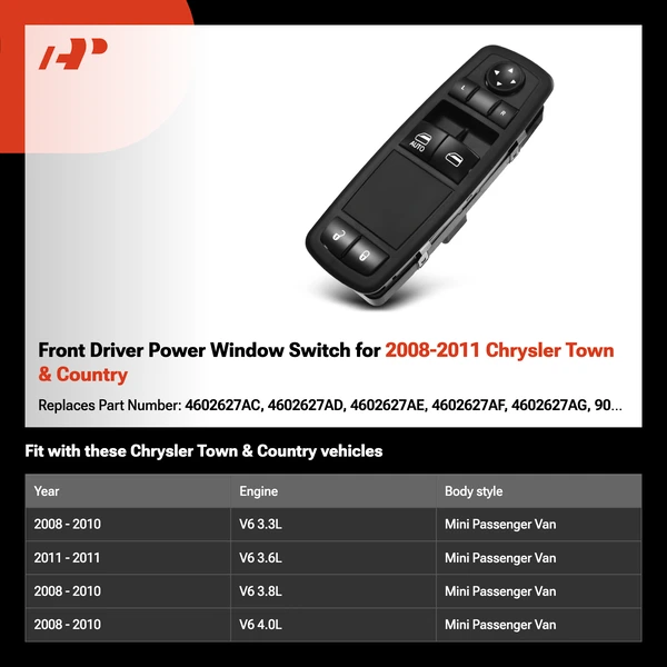 Front Driver Power Window Switch for 2008-2011 Chrysler Town & Country