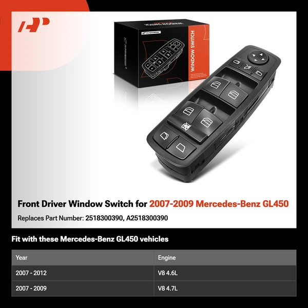 Front Driver Window Switch for 2007-2009 Mercedes-Benz GL450