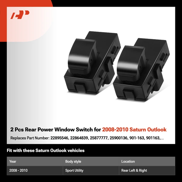 2 Pcs Rear Power Window Switch for 2008-2010 Saturn Outlook