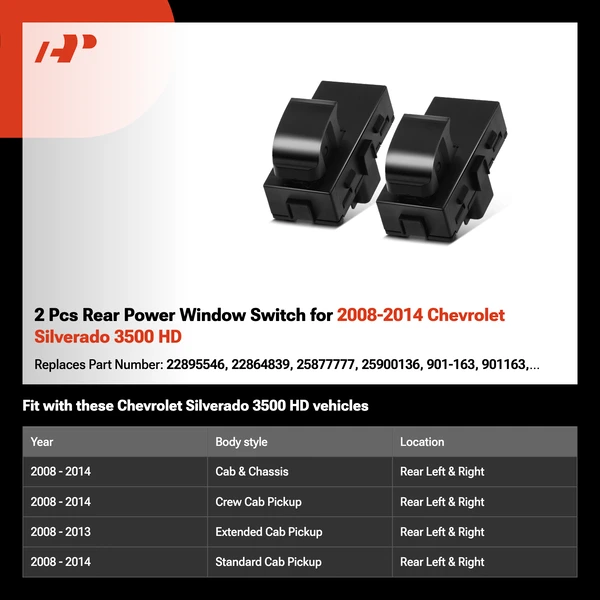 2 Pcs Rear Power Window Switch for 2008-2014 Chevrolet Silverado 3500 HD