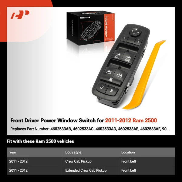 Front Driver Power Window Switch for 2011-2012 Ram 2500