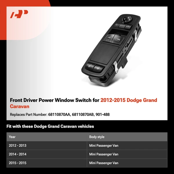 Front Driver Power Window Switch for 2012-2015 Dodge Grand Caravan
