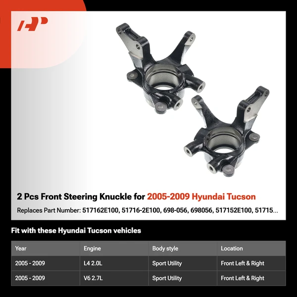 2 Pcs Front Steering Knuckle for 2005-2009 Hyundai Tucson