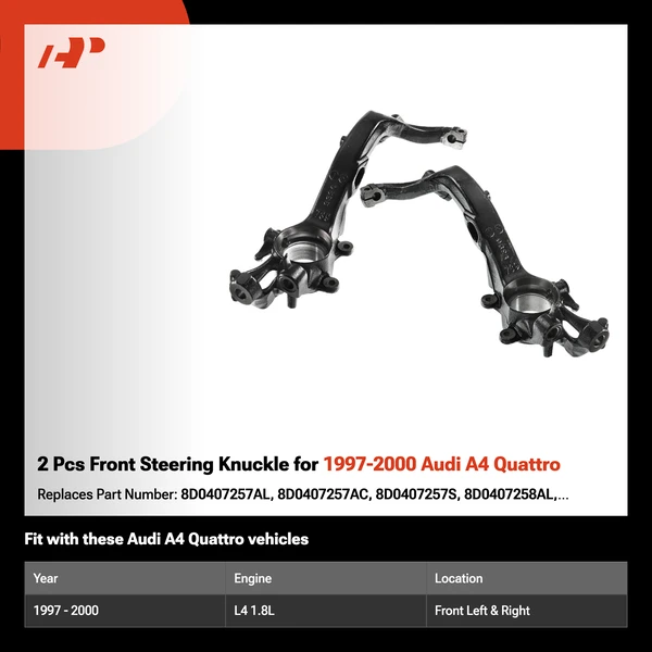 2 Pcs Front Steering Knuckle for 1997-2000 Audi A4 Quattro