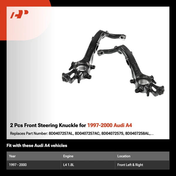 2 Pcs Front Steering Knuckle for 1997-2000 Audi A4