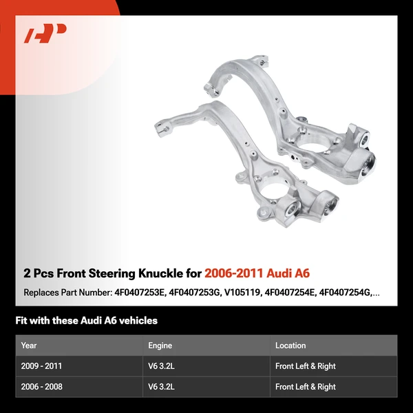 2 Pcs Front Steering Knuckle for 2006-2011 Audi A6