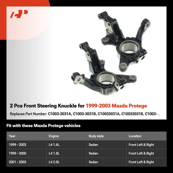 2 Pcs Front Steering Knuckle for 1999-2003 Mazda Protege