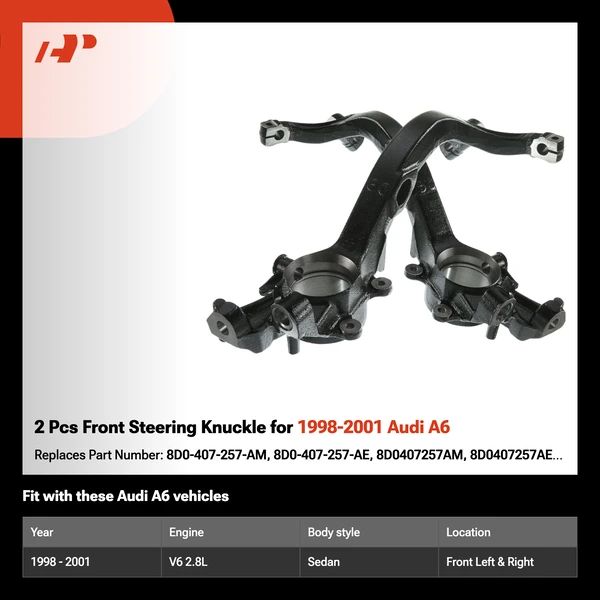 2 Pcs Front Steering Knuckle for 1998-2001 Audi A6