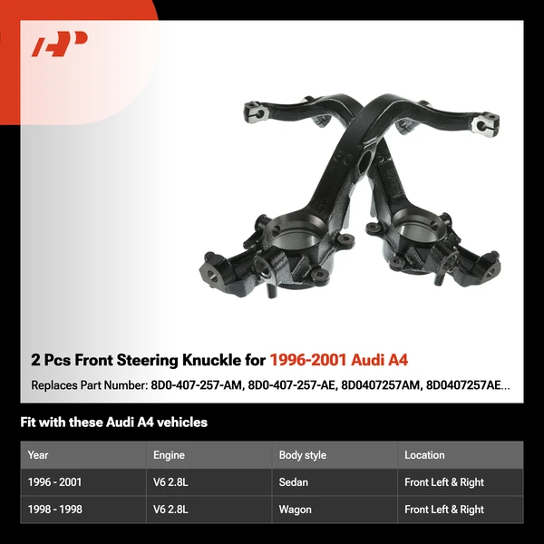 2 Pcs Front Steering Knuckle for 1996-2001 Audi A4