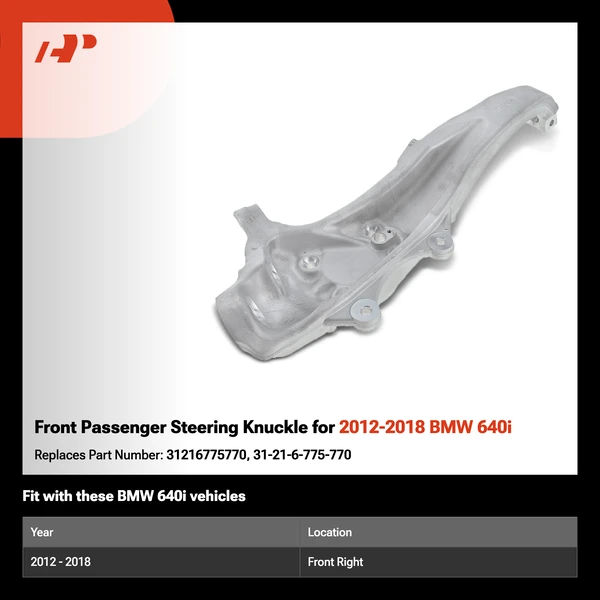 Front Passenger Steering Knuckle for 2012-2018 BMW 640i