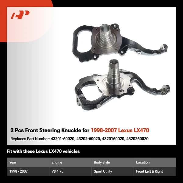 2 Pcs Front Steering Knuckle for 1998-2007 Lexus LX470