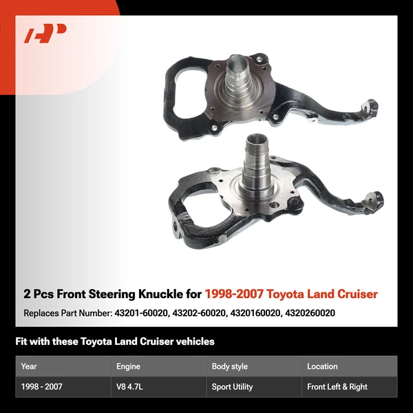 2 Pcs Front Steering Knuckle for 1998-2007 Toyota Land Cruiser