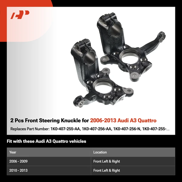 2 Pcs Front Steering Knuckle for 2006-2013 Audi A3 Quattro