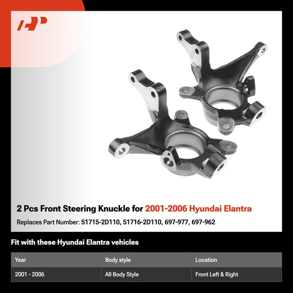 2 Pcs Front Steering Knuckle for 2001-2006 Hyundai Elantra