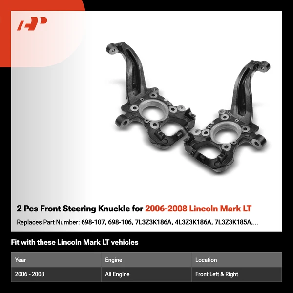 2 Pcs Front Steering Knuckle for 2006-2008 Lincoln Mark LT
