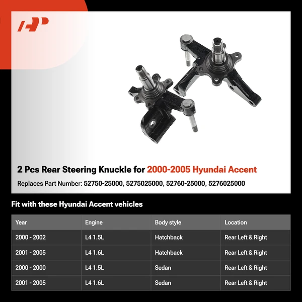 2 Pcs Rear Steering Knuckle for 2000-2005 Hyundai Accent