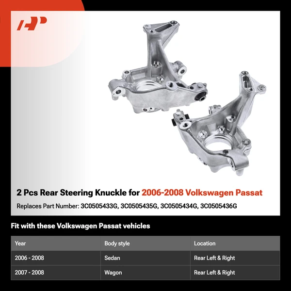 2 Pcs Rear Steering Knuckle for 2006-2008 Volkswagen Passat