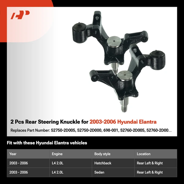 2 Pcs Rear Steering Knuckle for 2003-2006 Hyundai Elantra